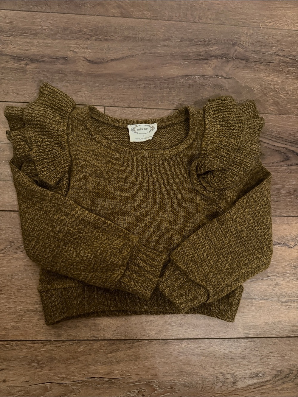 Ruffled Shoulder Knit Sweater - Olive